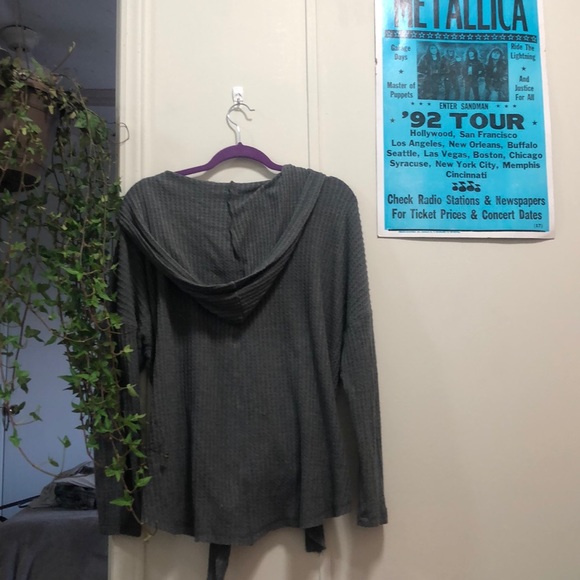 Grey Cardigan Sweater/ Thermal T with Hood - Picture 4 of 4